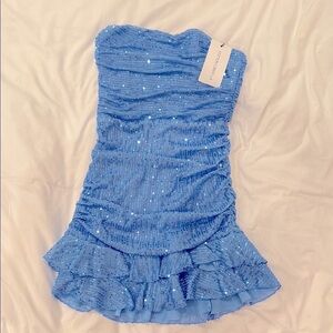 Beautiful Blue Sequin Strapless Dress